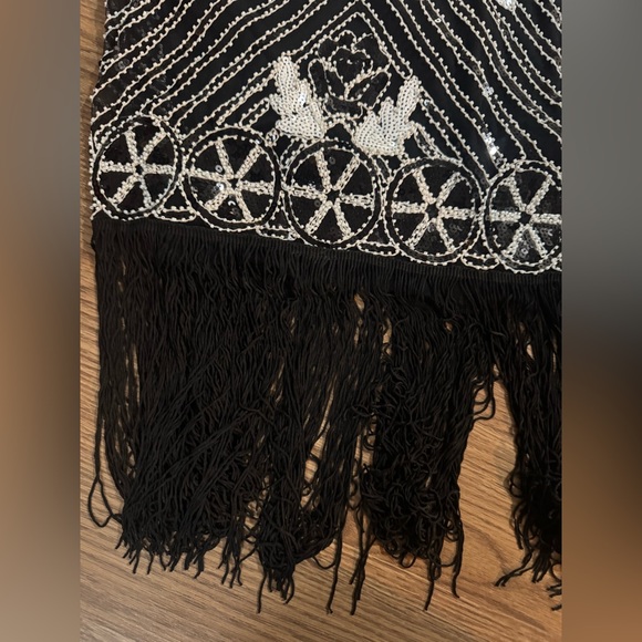 Unique Vintage Black and White Beaded Midi Dress - Picture 3 of 9